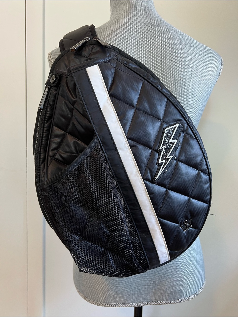 Oliver Thomas Maxed Out Tennis Sling Bag in Black/White Stripe Maxed Out